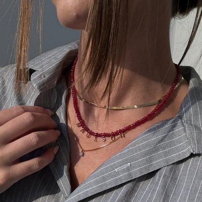 Mini Semi-Precious Pavé Custom Necklace - Red Jasper