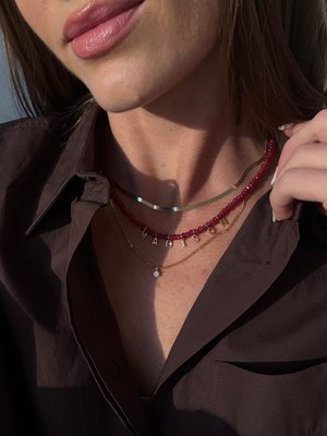 Mini Semi-Precious Pavé Custom Necklace - Red Jasper