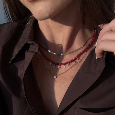 Mini Semi-Precious Pavé Custom Necklace - Red Jasper
