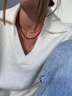 Mini Semi-Precious Pavé Custom Necklace - Red Jasper