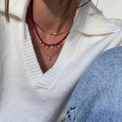 Mini Semi-Precious Pavé Custom Necklace - Red Jasper