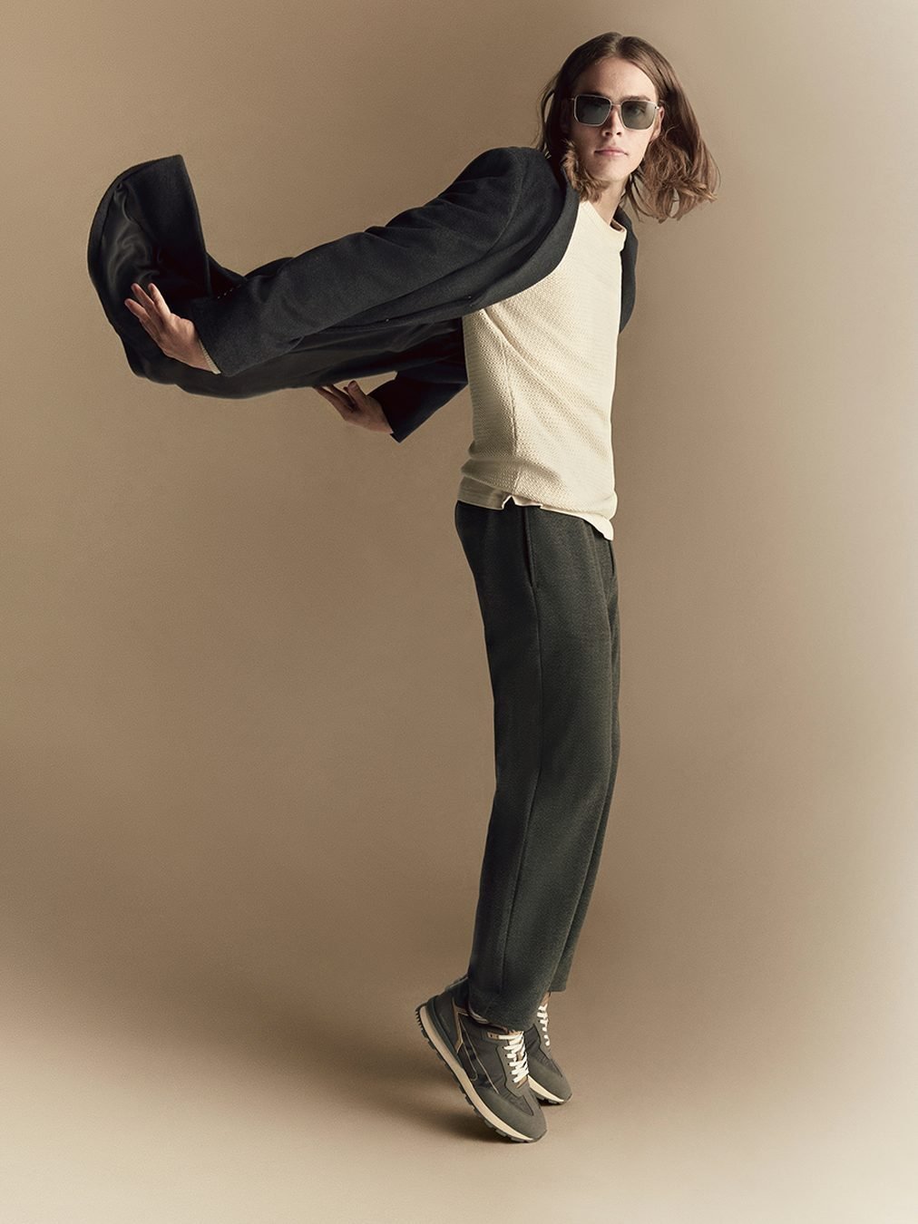 Shop Relaxed Cropped Slacks: Charcoal Mix, Stretch Fit | KC