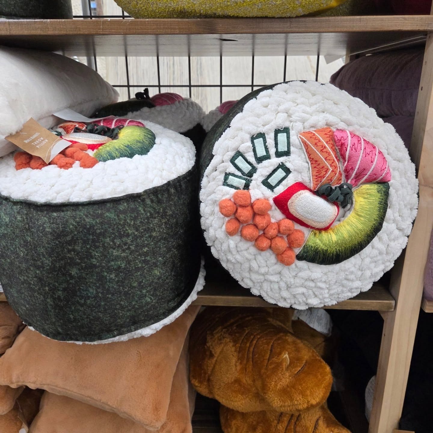 Round Embroidered Maki Sushi Shaped Throw Pillow - World Market