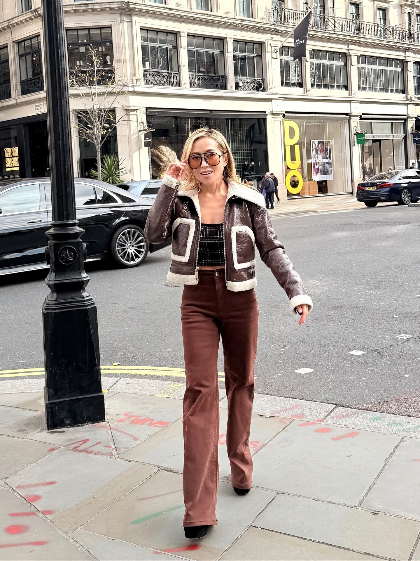 ISAIAH FAUX SHEARLING JACKET in DARK CHOCOLATE/CREAM | ALICE + OLIVIA