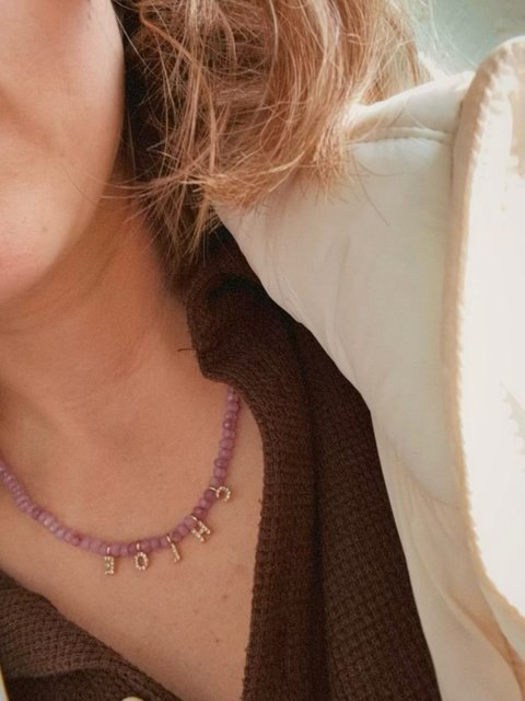 Mini Semi-Precious Pavé Custom Necklace - Light Amethyst