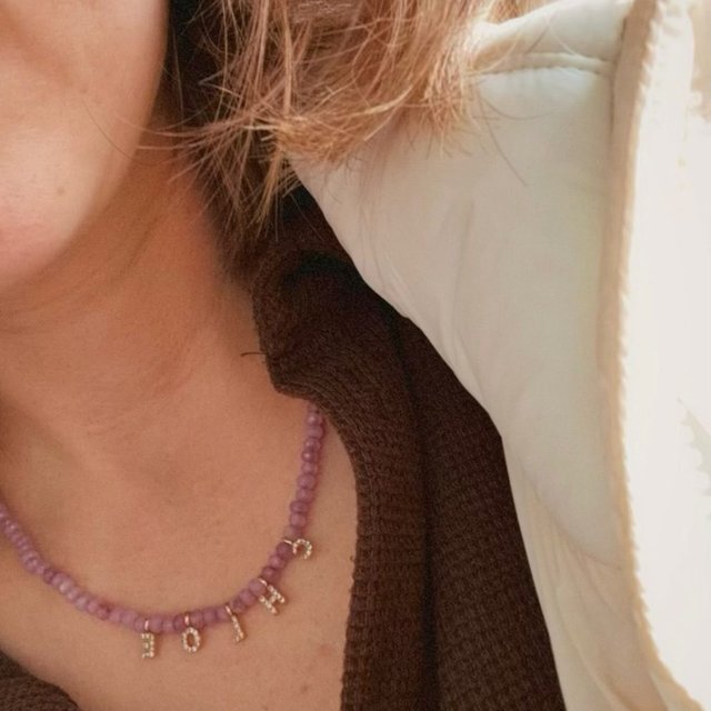Mini Semi-Precious Pavé Custom Necklace - Light Amethyst