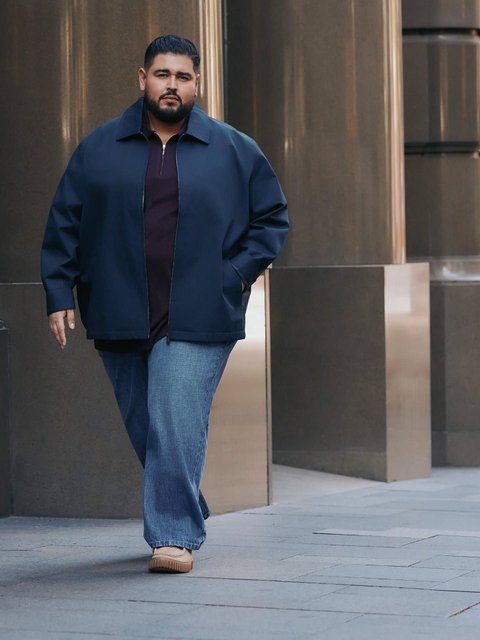 A polo, relaxed jeans, and a light jacket when it's needed.

#ootd #axlandco #mensfashion #style #bigandtall