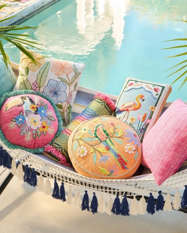 Orange Sun Embroidered Indoor Outdoor Throw Pillow - World Market