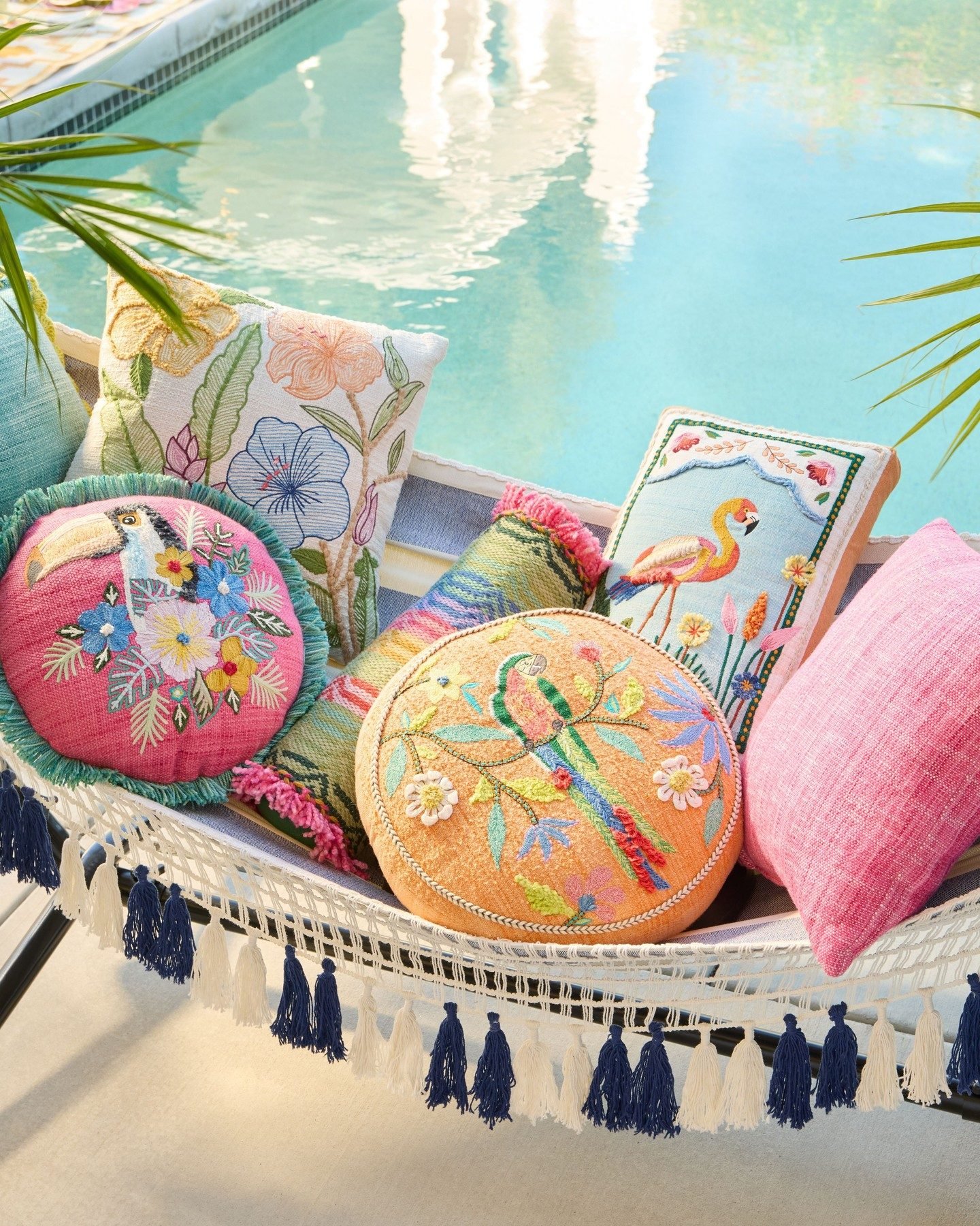 Seafoam Green and Pink Tufted Floral Indoor Outdoor Throw Pillow