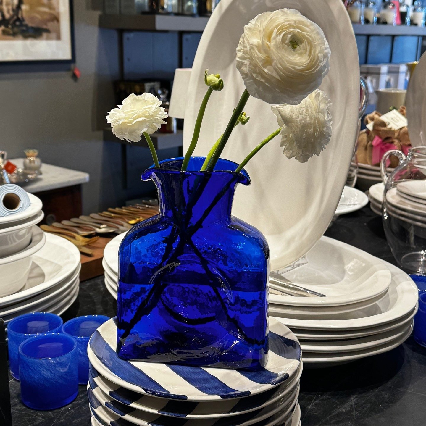 Cabell Blue Square Glass Pitcher - Hudson Grace