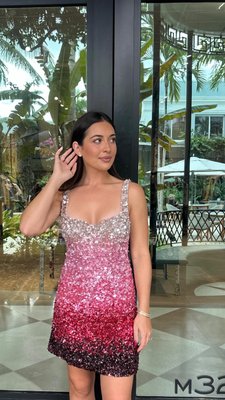 EVE EMBELLISHED MINI DRESS in ASCENDENT OMBRE DEEP PINK | ALICE + OLIVIA