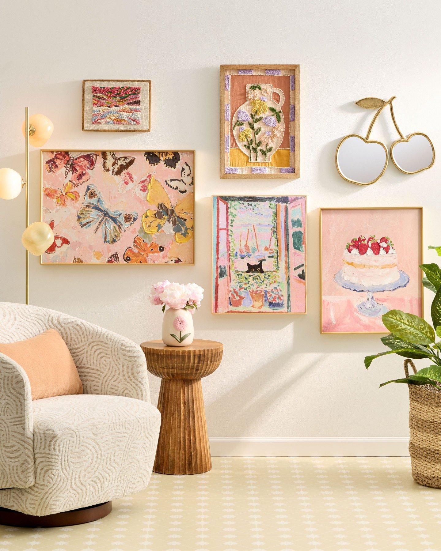 Colorful Mountain Landscape Embroidered Textile Framed Wall Art