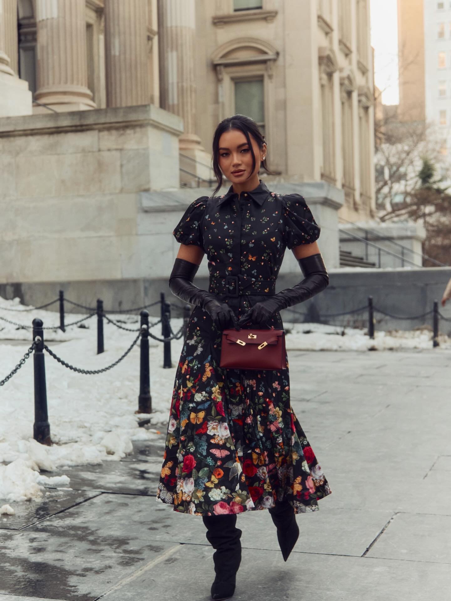 HENRIETTA BELTED MIDI DRESS in SOLAR STRENGTH BLACK | ALICE + OLIVIA