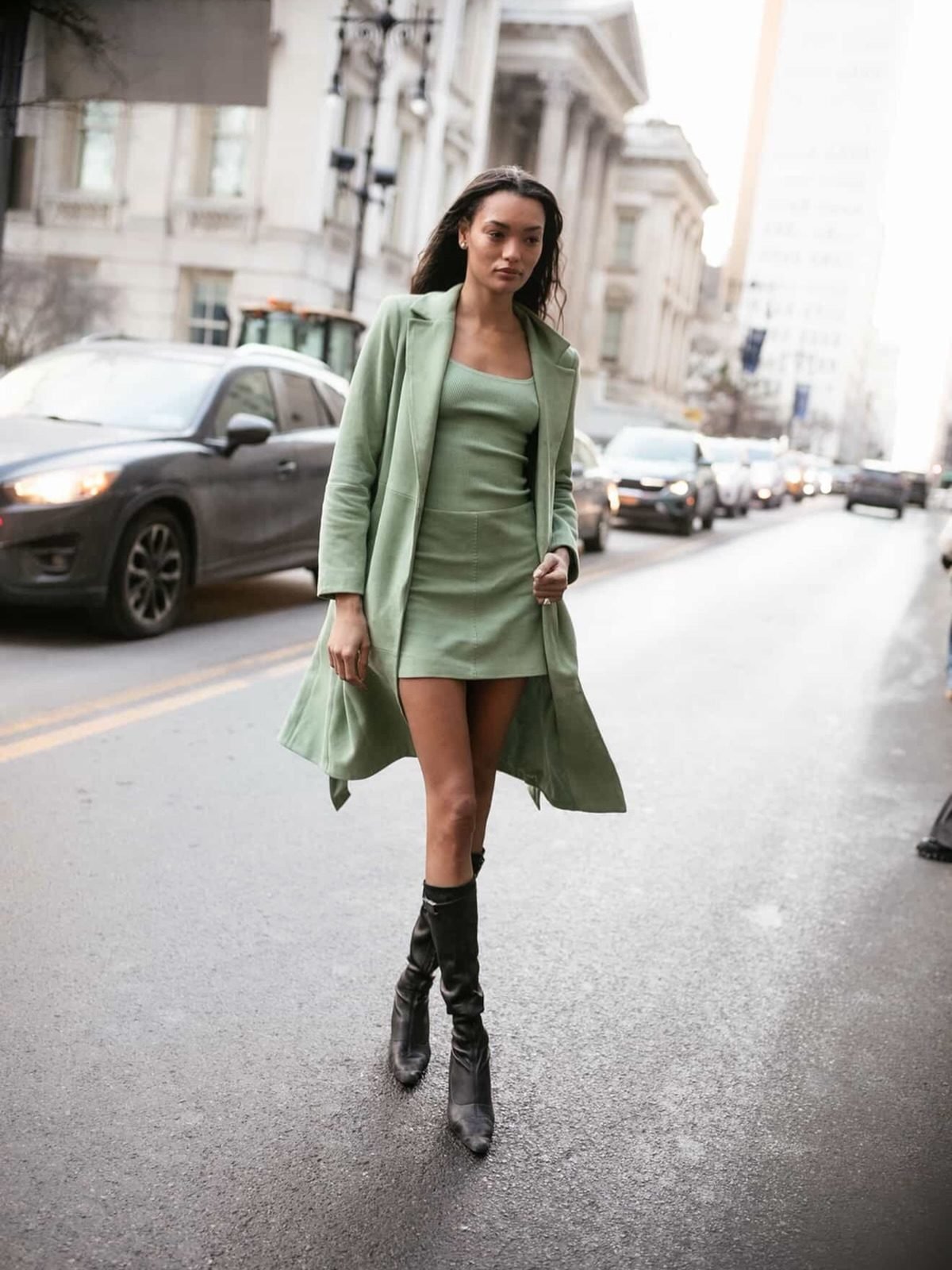 RILEY SUEDE MINI SKIRT in SAGE | ALICE + OLIVIA