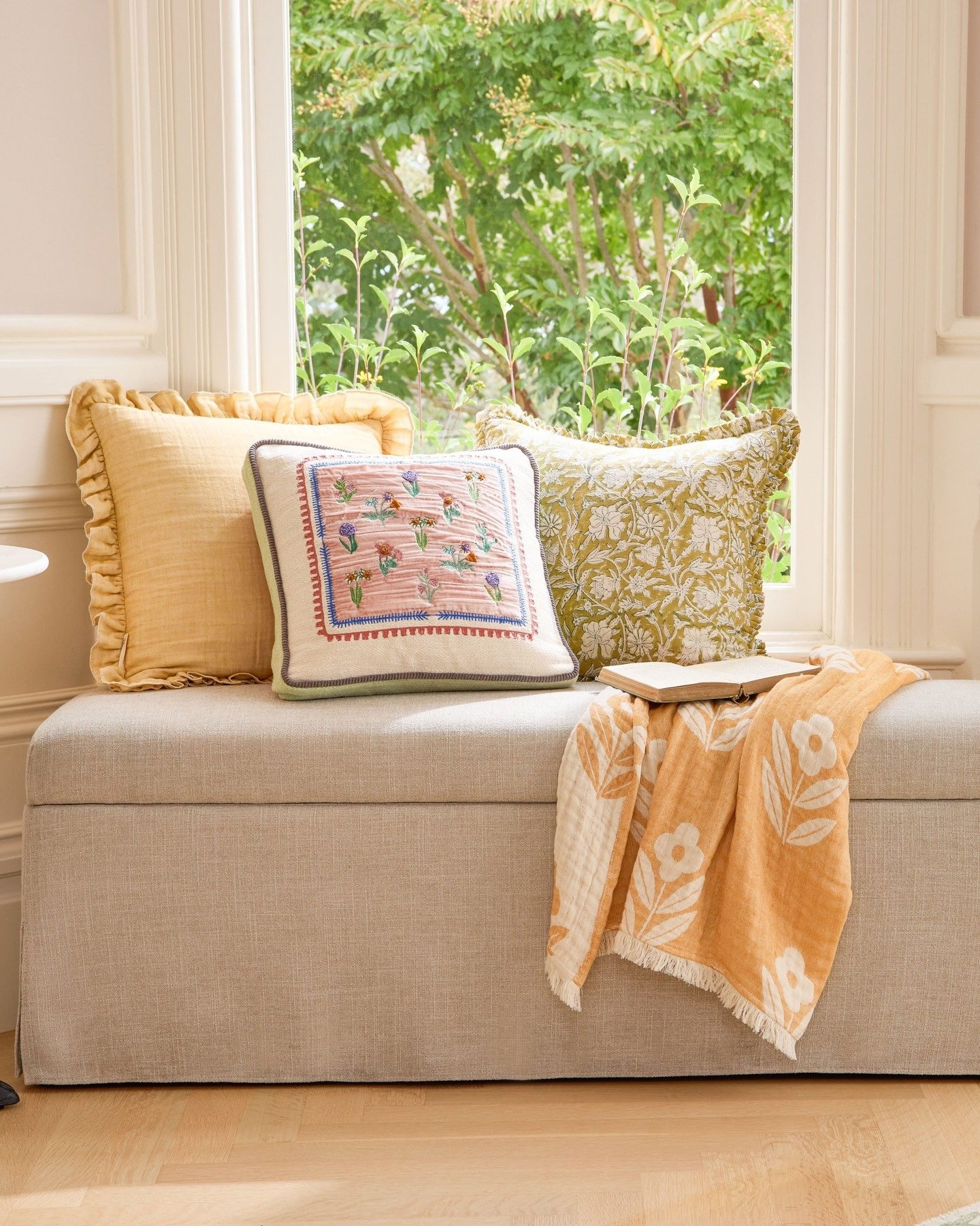 Green and Lilac Velvet Floral Tufted Lumbar Pillow - World Market