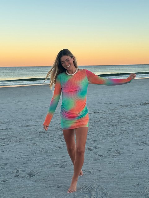 beach riot romee dress | Roma Strawberry Sunset Ombre | Multi Colored Mesh Cover Up Mini Dress Plus Size Mother of