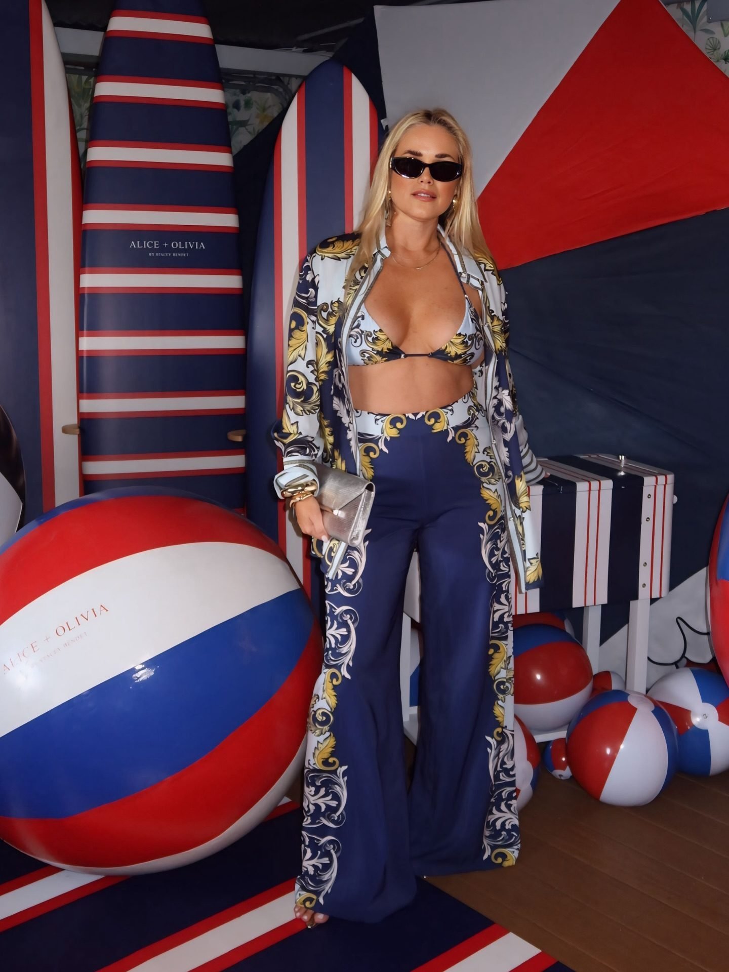 A+O X PQ SWIM TRIANGLE BIKINI TOP in ANTIQUE SCROLL | ALICE + OLIVIA