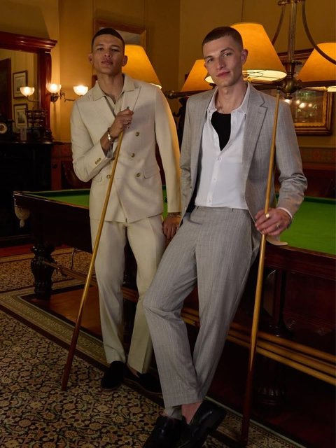 Koda Slim Fit Double Breasted Stretch Suit Jacket Natural