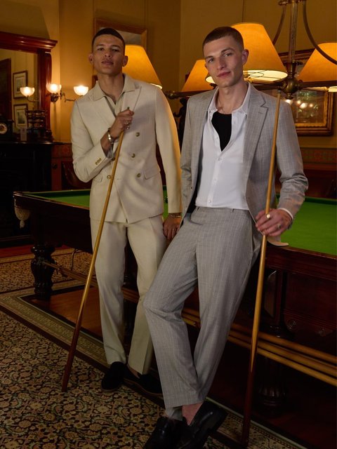 Koda Slim Fit Double Breasted Stretch Suit Jacket Natural