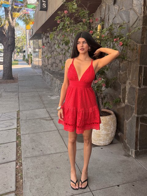 red olivia organic cotton mini dress Olivia Rodrigo's Red Mini Dress Is Right on Trend for Fall  Shop The Look  for Less