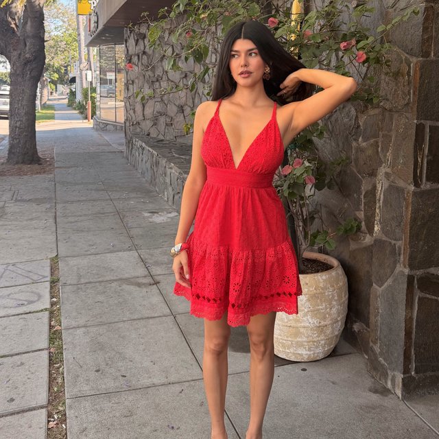 red olivia organic cotton mini dress Olivia Rodrigo's Red Mini Dress Is Right on Trend for Fall Shop The Look for Less