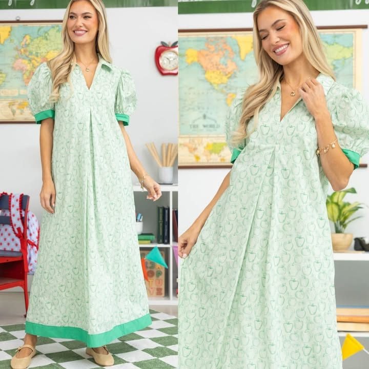 Out Of Town Green Apple Print Midi Dress – Shop the Mint