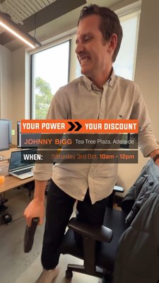 What will be your discount?

Come join us THIS SATURDAY, 3rd Oct from 10am-12pm
WHERE: Johnny Bigg, Westfield Tea Tree Plaza, Level 2, Adelaide.

Take on Eddie Williams, 2x Australia's Strongest Man.
YOUR POWER = YOUR DISCOUNT. If you pull 50kg, win $50. Pull 10kg, win $10. 

No catch. 
Grip it. Win it.

Bring your mates. May the strongest grip win. 💪

#TMRActive #JohnnyBigg #TrainMoveRecoverJB #BuiltToMove #BigAndTallActivewear #TMRJohnnyBigg