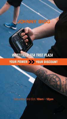 Tag the mate who reckons he's got the strongest grip. 👇

TOMORROW, Saturday 3 Oct, 10am to 12pm at Johnny Bigg, Westfield Tea Tree Plaza, Level 2, Adelaide.

Test your grip strength – Whatever you pull is your discount. 
50kg = $50 off. 10kg = $10 off.

Take on Eddie Williams, 2x Australia's Strongest Man.

No catch. May the strongest grip win. 💪

In-store only at Westfield Tea Tree Plaza. See website for  full T&Cs.

#TMRActive #JohnnyBigg #TrainMoveRecoverJB #BuiltToMove #BigAndTallActivewear #TMRJohnnyBigg