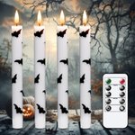 Bats Halloween Decal Flameless Taper Candles with Remote Timer